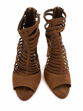 Zara Brown Suede Strappy High-Heel Sandals (Size 8)